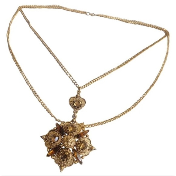 florenza Jewelry - FLORENZA Signed Victorian Renaissance Revival Topaz Rhinestone Necklace